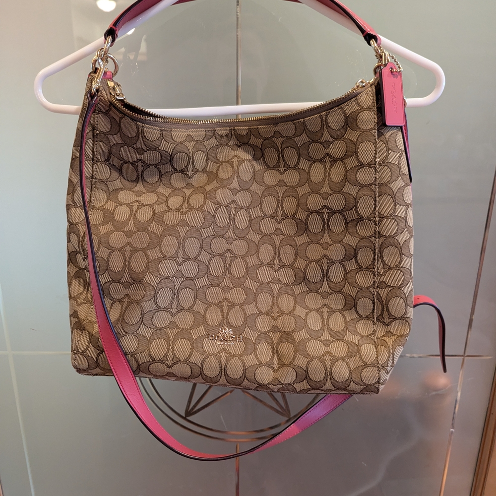 Coach Signature Tan Pink Shoulder Bag